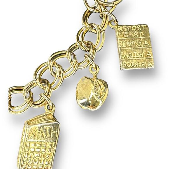 Scholastic Charm Bracelet Double Chain Toggle Clasp over Gold Tone - Picture 4 of 8